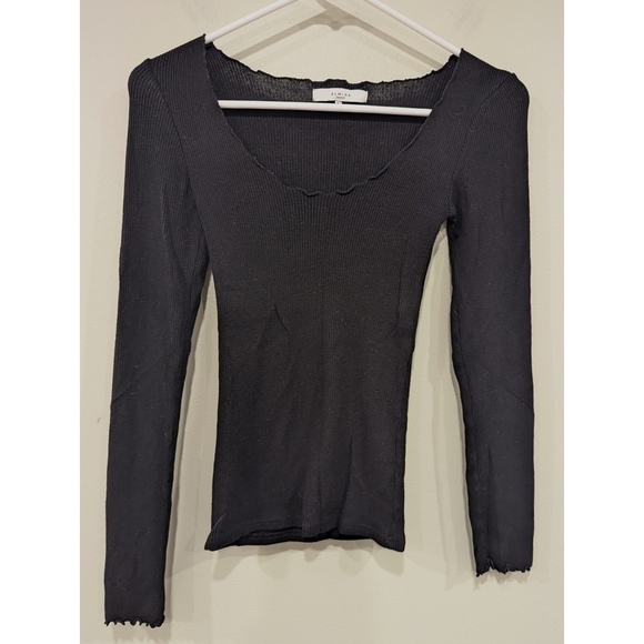 Almina Concept Ruffle Hem- Long Sleeve Ribbed Top Size Small - Picture 1 of 6
